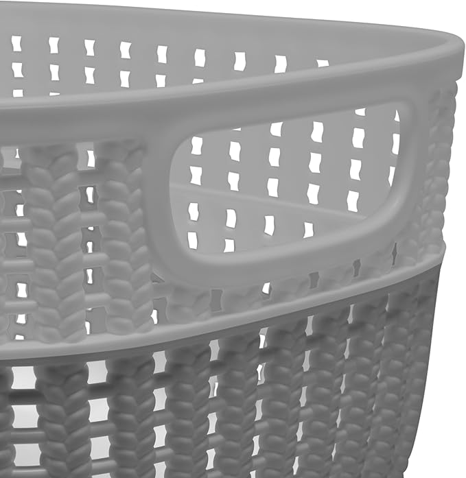 Simplify 4 Pack 2 Tone Sailor Knot Plastic Storage Tote | Decorative Basket | Closet Organization | De-clutter | Accessories | Toys | Bathroom Organization | Small | Grey/Grey