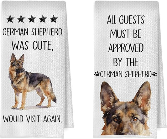 German Shepherd Towels - German Shepherd Gifts Decorative Waffle Dish Towels, Dog Gifts Hand Towel for Women, Dog Mama Gift Tea Towel, 16x24 Inch Set of 2