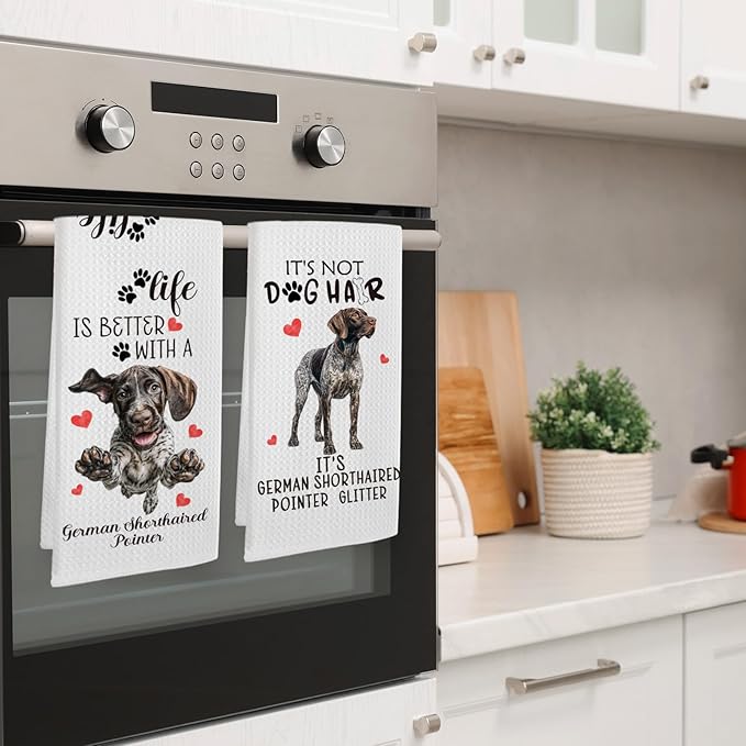 Funny German Shorthaired Pointer Kitchen Towels Set of 2, Dog Hand Towels for Bathroom Kitchen Decor, German Shorthaired Pointer Gifts, Gift forDog Moms Lovers Dishcloths Dish Towel 16X24 Inches