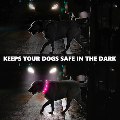 2 Pack Light Up Dog Collars with 1640 Feet of Visibility - Brightest Glow Dog Collar Light, Rechargeable Dog Collar Light for Night Walking, 3 Flashing Modes, Keeps Your Pets Safe in The Dark