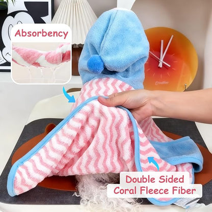 Color Block Absorbent Pet Bathrobe, Soft Bath Towels Hooded Robe for Dogs and Large Cats, Puppy Washable Adjustable Belly Strap Fast Drying Coat, 1 Piece