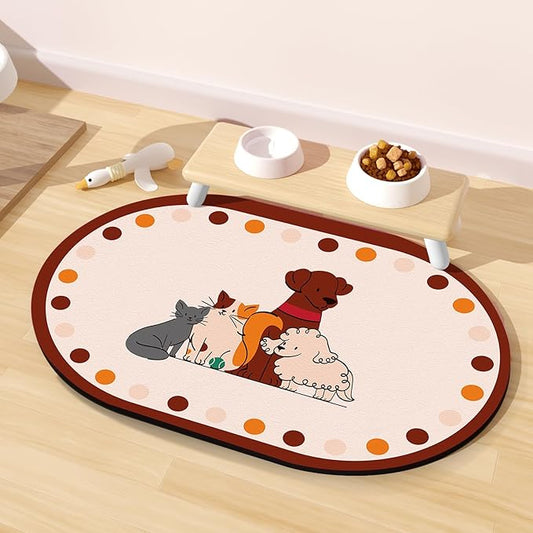 Dog Feeding Mat 24''x16'', Absorbent Pet Food Mat, No Stains Quick Dry Pet Water Mat Protect Floor, Cat Dog Water Bowl Mat for Messy Drinkers, Non-Slip Rubber Base Pet Placemats for Food and Water