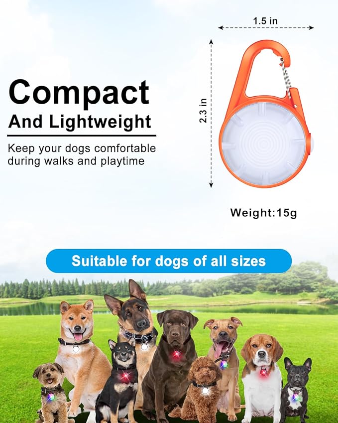 Dog Collar Light, 4 Modes Dog Lights for Night Walking, Rechargeable LED Pet Collar Light for Nighttime Clip on, IP68 Waterproof Pet Walking Accessories-2 Pack (Orange)