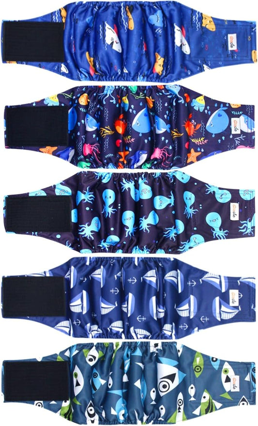 5 Pack Dog Diapers Male Reusable, Premium Belly Bands for Dogs, High Absorbing Male Dog Pee Wraps for Doggie in Incontinence or Excitable Urination and Training XL