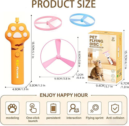 Cat Fetch Toy Launcher,Flying Disc Launcher Toy Rechargeable with 10 Flying Discs,Flying Cat Toy Disc Launcher for Kitten Dog Playing Interactive Hunting Tracking Toys for Outdoor Indoor,Orange