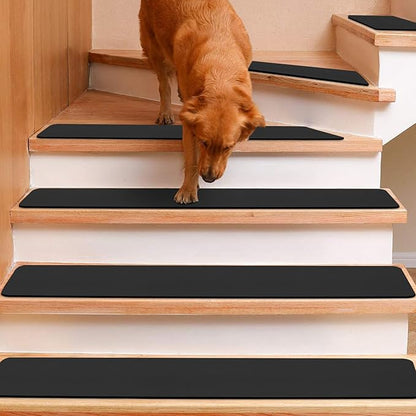 Stair Runners for Wooden Steps Non Slip, Absorbing Black Stair Treads Stair Rugs for Pet, Kids and Elderly, Reusable Carpet Step Pads Stair Mats Set of 15