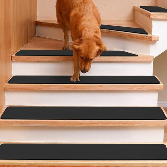 Stair Runners for Wooden Steps Non Slip, Absorbing Black Stair Treads Stair Rugs for Pet, Kids and Elderly, Reusable Carpet Step Pads Stair Mats Set of 15