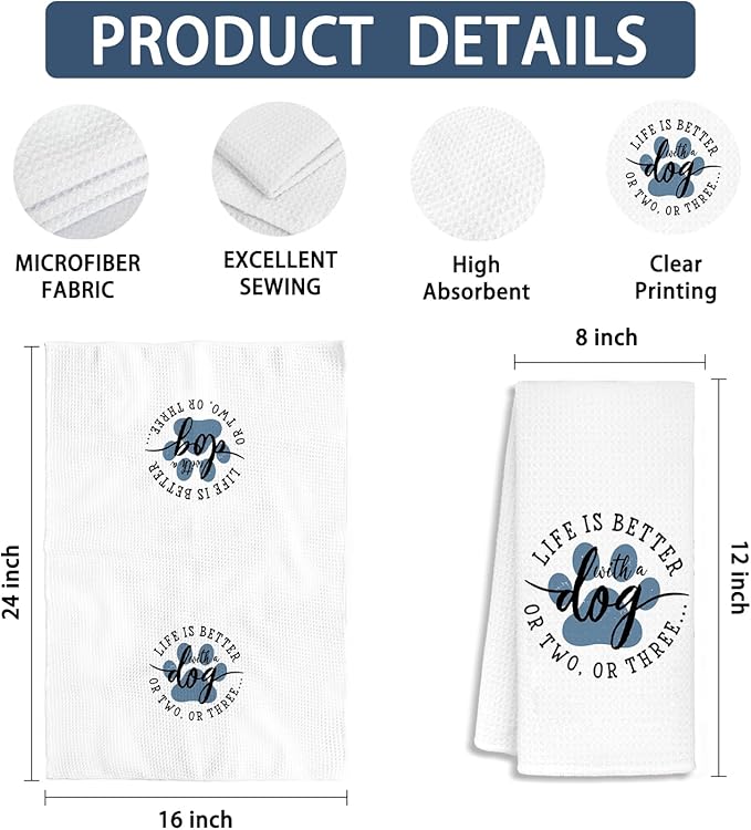 Dog Bathroom Towels, Dog Mom Dad Lovers Owner Gifts for Women Men Dish Waffle Weave Kitchen Towels, Gifts for Pet Lovers Decorative Hand Towels for Kitchen Bathroom Decor, 16x24 Inch