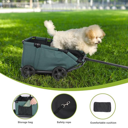 Foldable Pet Wagon with Handle, Pink and Black, Rolling Dog Stroller Cart (Green)