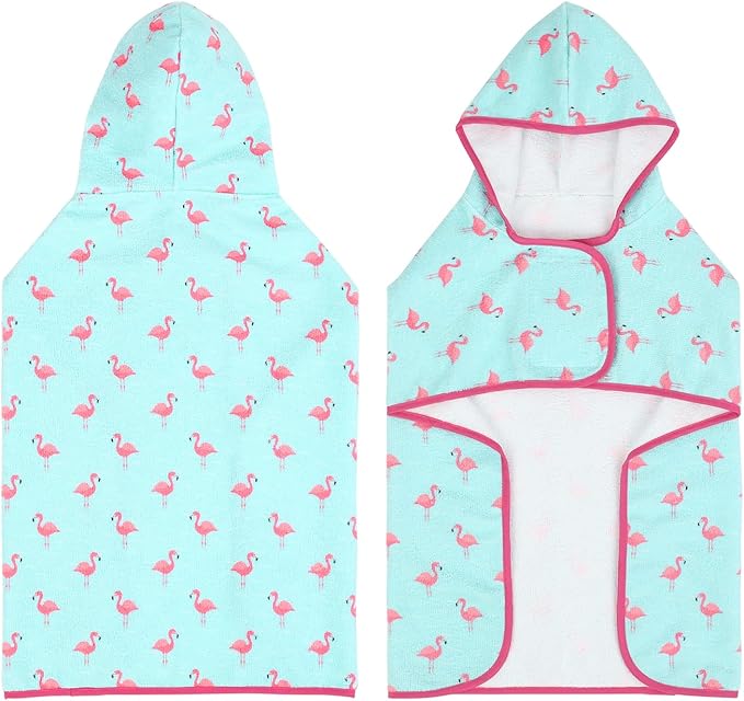 HDE Dog Bathrobe Super Absorbent Quick Drying Puppy Towel Wrap Coat Adjustable After Bath Robes with Hood for Dog Sizes S-XXL Flamingos S