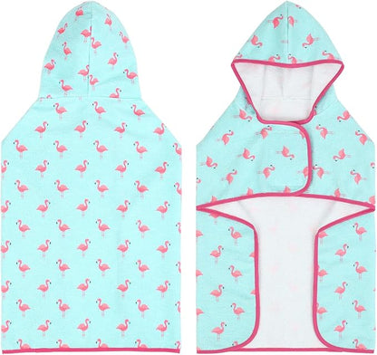 HDE Dog Bathrobe Super Absorbent Quick Drying Puppy Towel Wrap Coat Adjustable After Bath Robes with Hood for Dog Sizes S-XXL Flamingos M