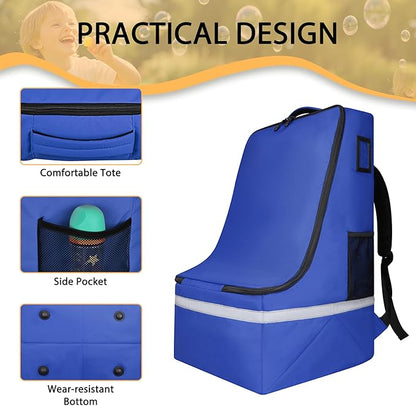 LARIPOP Car Seat Travel Bag for Airplane Gate Check Approved, Padded Backpack with Adjustable Straps, Reflective Strips & Protective Feet for Infant Convertible Booster Seats, Blue