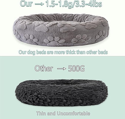 31 Inch Calming Dog Bed for Medium Dogs, Round Anti-Anxiety Warm Bed, Soft Cozy Anti-Slip Donut Washable Pet Bed, Fits up to 50 lbs Pets