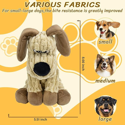 Squeaky Stuffed Dog Toys, Chew Toy for Large Medium Small Breeds, Plush Dog Toys to Keep Them Busy, Puppy Teething Dog Toy, Crinkle Dog Toy (Khaki Dog)