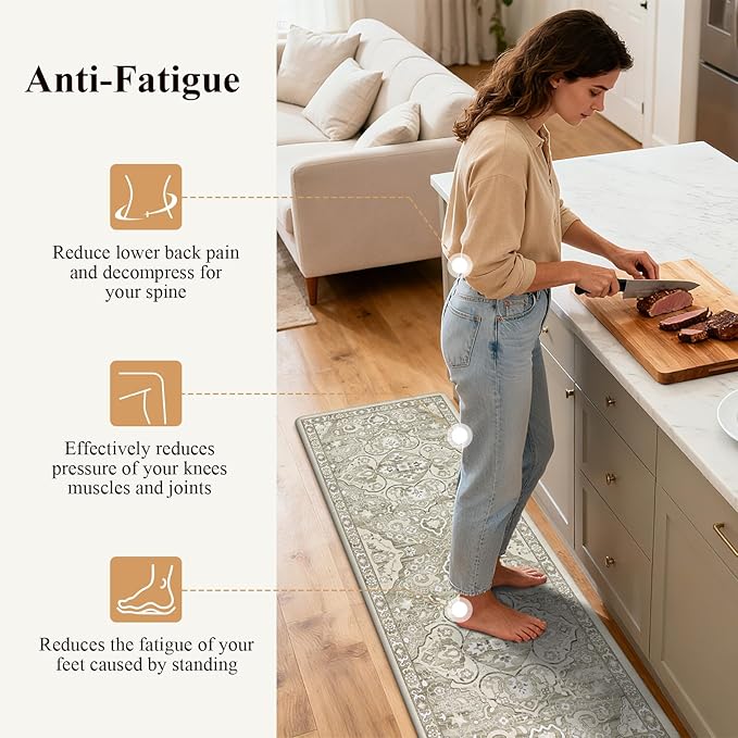 Ileading Anti Fatigue Kitchen Rugs Sets of 2 Cushioned Kitchen Mats for Floor Waterproof Kitchen Mat Set Non Slip Comfort Standing Mat for Kitchen, Office, Sink, Laundry