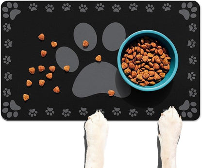 Dog Food Mats for Floor, Absorbent Pet Food Mat - Cat Feeding Mat Quick Dry Dog Bowl Mats for Water Pet Supplies Feeding Placemat 12" x 20" Black