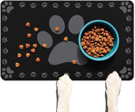 Dog Food Mats for Floor, Absorbent Pet Food Mat - Cat Feeding Mat Quick Dry Dog Bowl Mats for Water Pet Supplies Feeding Placemat 12" x 20" Black