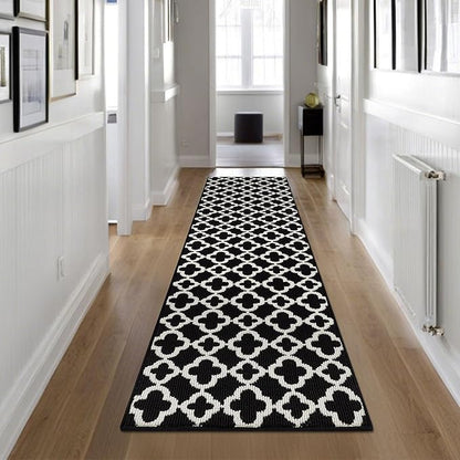 U'Artlines Long Runner Rug for Hallway 2×8feet Non Slip Kitchen Floor Carpet Runners Black and White Geometric Pattern Machine Washable Area Rug for Entryway Bathroom