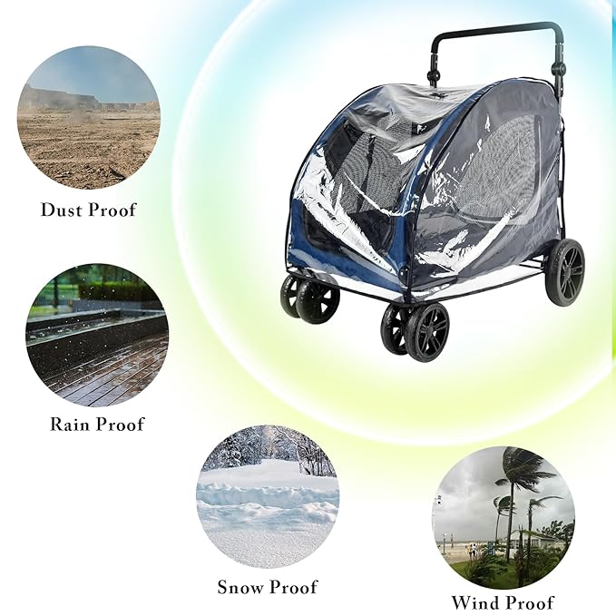 Large Dog Stroller Rain Cover, EVA Transparent Waterproof Windproof Snowproof Cover, Dog/Pet/Cat Stroller Rain Cover for Outdoor, Pet Supplies