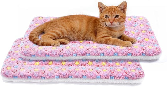 Mora Pets Cat Bed Dog Crate Pad Ultra Soft Pet Bed with Cute Star Print Washable Reversible for Small Dogs 14 x 17.5 inch 2 Pack Pink