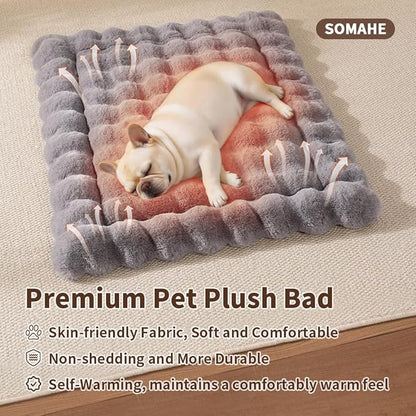 Cat & Dog Bed Mat, Soft Plush Faux Fur Kneading Pet Bed for 2 Cats or Small Dogs, Machine Washable Cat Sleeping Pad, Non-Slip Fluffy Pet Rug for Indoor Cats Kittens & Small Dogs, 27x20 in Grey