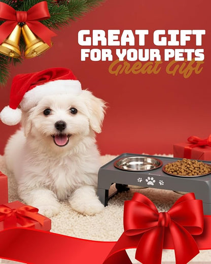 Elevated Dog Bowls for Small Dogs and Cats, Dog Feeder with 2 Thick 5.5" Stainless Steel Dishes, Non-Slip 2 Heights Adjustable to 2.6"-5.3"