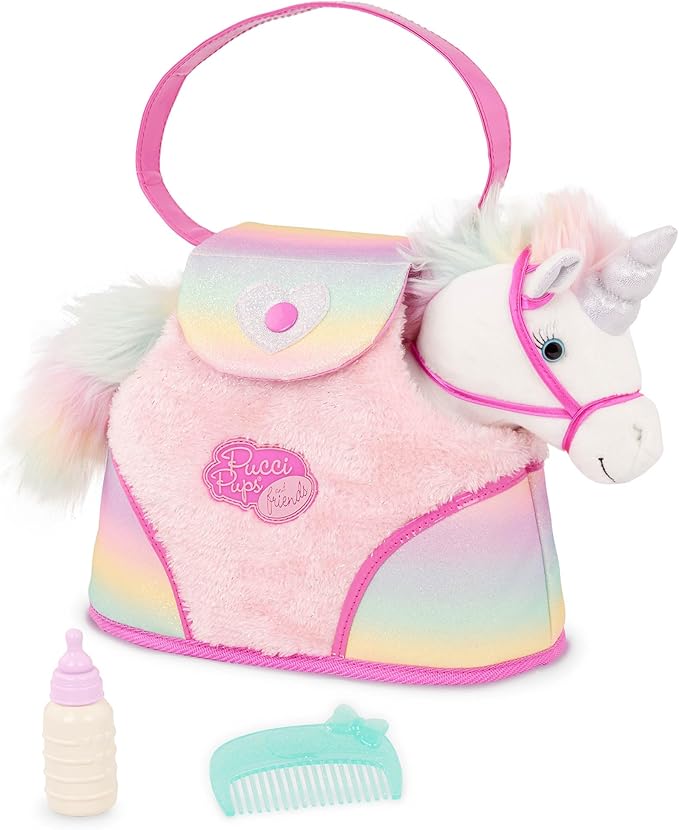 Pucci Pups – Plush Pet– Dog Carrier – Toy Unicorn – Rainbow Bag & Sparkly Comb – Stuffed Animal – 3+ Years