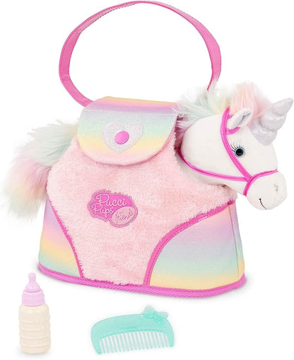 Pucci Pups – Plush Pet– Dog Carrier – Toy Unicorn – Rainbow Bag & Sparkly Comb – Stuffed Animal – 3+ Years