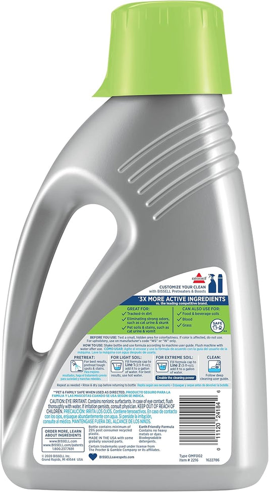 Bissell PET PRO OXY Urine Eliminator with Febreze Carpet Deep Clean Solution, with StainProtect Technology, for use in leading upright carpet cleaners, 48oz, Our best formula for pet messes & odors
