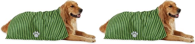 Bone Dry Pet Grooming Towel Collection Absorbent Microfiber X-Large, 41x23.5, Striped Hunter Green (Pack of 2)