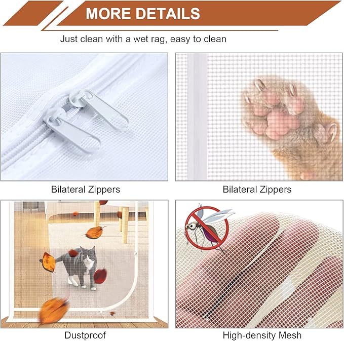 Dixutzi Reinforced Cat Screen Door Fits Door Size 34''x 80'', Heavy Duty Pets Proof Screen Door with Zipper, Prevent Dogs Cats Running Out from Home (White)