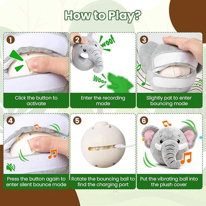 Interactive Dog Toys, Self Moving Dog Toy to Keep Them Busy, Electronic Vibrating Dogs Toy/Squeaky Bouncing Ball for Small Medium Large Dogs with Jumping Music Talking Silent Mode (Elephant)