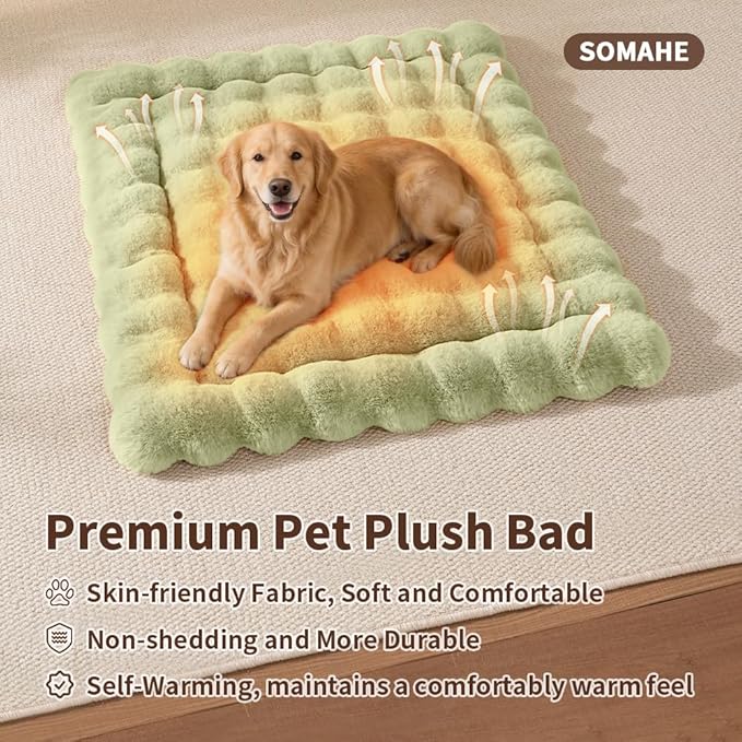 Large Dog Bed Mat, Extra Large Plush Faux Fur Washable Pet Bed for Large Dogs, Non-Slip Fluffy Dog Mat – Machine Washable XL Dog Sleeping Pad for Large Breeds, 35 x 27 Inch Green