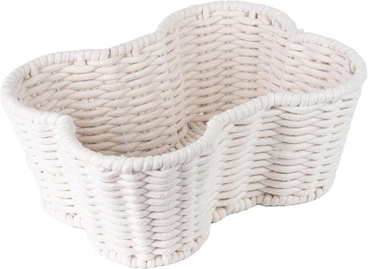 Dog Toy Basket, Handmade Dog Toy Bin, Bone Shaped Pet Organizer, Cat Storage Box (Cotton Rope, 17x13in)