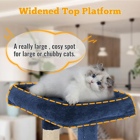 FDW 37.8 inch Cat Tree Cat Tower for Indoor Cats with Scratching Posts,Multi-Level Cat Furniture Activity Center Stand House Cat Condo Modern Cat Tower with Hanging Cradle & Funny Toy,Navy Blue