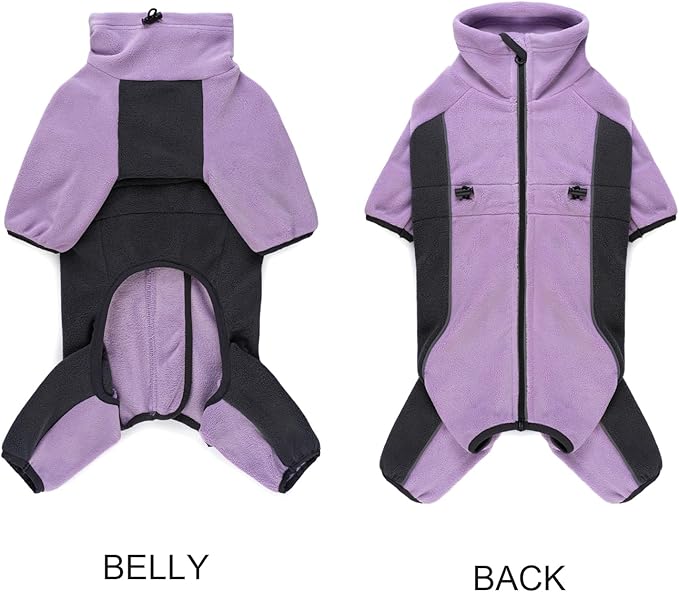 Fleece Dog Coat for Small Medium Dog,Pullover Pajamas Jumpsuit Bodysuit Puppy Coats with Legs, Pet Windproof Warm Cold Weather Jacket Full Body Vest Cozy Snowsuit Outfit Clothes (Purple, XL)