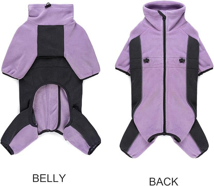 Fleece Dog Coat for Small Medium Dog,Pullover Pajamas Jumpsuit Bodysuit Puppy Coats with Legs, Pet Windproof Warm Cold Weather Jacket Full Body Vest Cozy Snowsuit Outfit Clothes (Purple, XL)