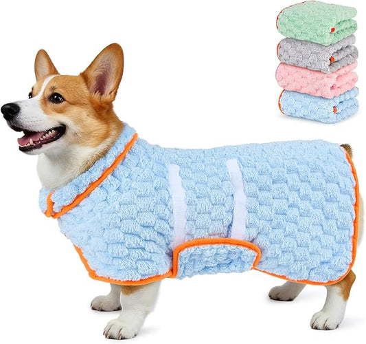 Glittme Dog Bathrobe for Drying Dogs, Super Absorbent Fleece Dog Towel Robe, Adjustable Dry Coat for Large Medium Small Dogs, Warm Pet Drying Vest for After Bath, Swimming, Muddy Walks & Car Travel