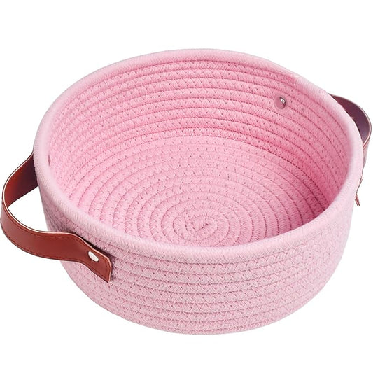 ABenkle Small Storage Basket, Mini Cotton Rope Storage Bin, Cute Tiny Shelf Baskets, Boho Decorative Toy Organizer for Nursery, Spa, Empty Gift Basket - XS, Pink