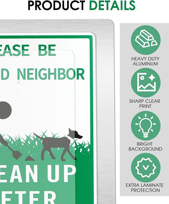 Thten Please Clean Up After Your Dog,Pick Up Your Dog Poop Signs, Dog Poop Sign,14" x 10" Yard Sign with Stake Kit,35.4 inch tall,Be a Good Neighbor Sign, Easy Install,Rustproof Aluminum 1 Pack