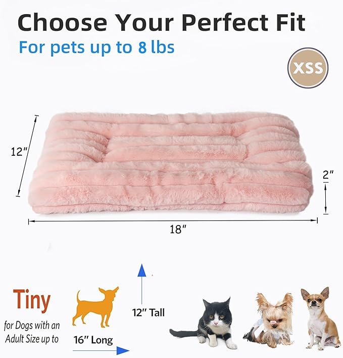 Extra Small Dog Crate Pad 18 x 12 Dog Beds for Tiny Dogs Deluxe Corduroy Fleece Fluffy Comfy Kennel Pad Washable Cute Flat Cat Bed Mat Pink Pet Sleeping Cushion for Mini Small Puppy Breeds XS