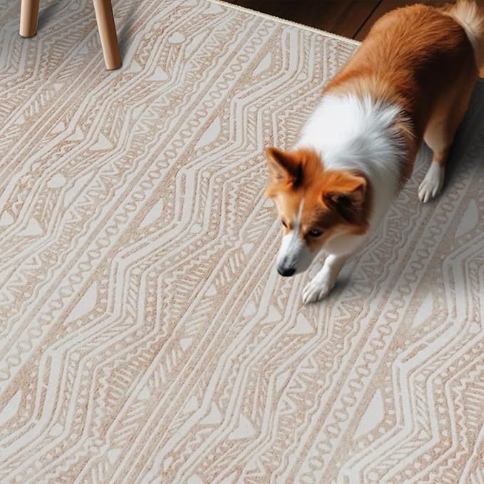 3x10 Hallway Runner Rugs - Kitchen Rugs Runner Non Skid Washable Low Pile Beside Runner Rugs with Rubber Backing Floor Mat Indoor Rug for Entryway 3x10 Beige