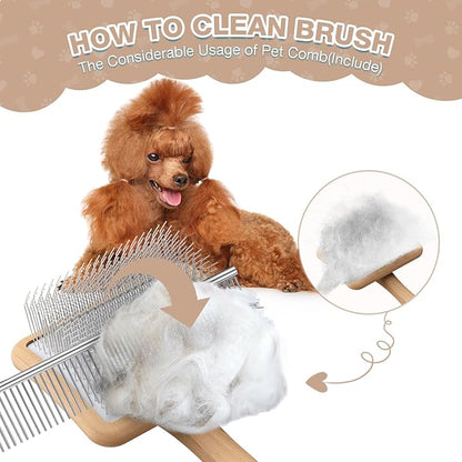 Large Dog Slicker Brush for Goldendoodles, Poodles - 3 in 1 Grooming Kit with Undercoat Rake, Comb - Extra Long Pins for Dematting Great Pyrenees, Thick Coats, Shedding, Detangling, Natural