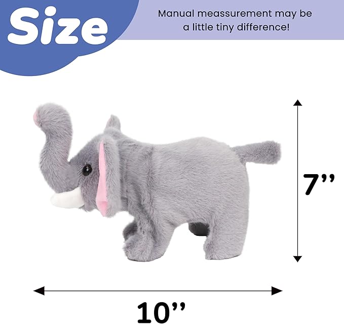 Hopearl Walking Elephant Interactive Crawling Elephish Electronic Plush Toy Animated Gifts for Toddlers Birthday, Gray, 9''