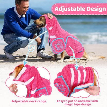 SlowTon Dog Bathrobe Towel - Super Absorbent Microfiber Pet Quick Drying Towel, Wearable Soft Bath Robes for After Bath Shower Swim Wet Walk, Adjustable for Small Middle Large Dogs (FU, M)
