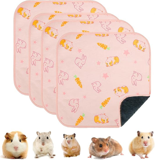 Homimp 4 Pack Guinea Pig Cage Liners, Washable Small Animal Bedding, Waterproof Reusable & Anti Slip Guinea Pig Pee Pad Fast and Super Absorbent Mat for Small Animal Rabbit Bunny Hamster, Pink 12"x12"