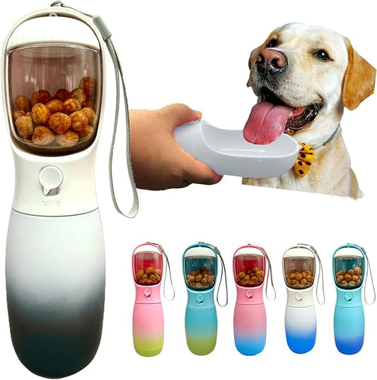 Dog Water Bottle,2 in 1 Portable Pet Water Bottle with Food Container,Lightweigh,Portable Water Dispenser,Outdoor for Cat,Puppy,Pets for Walking,Hiking,Travel (Black&White, 10Oz)
