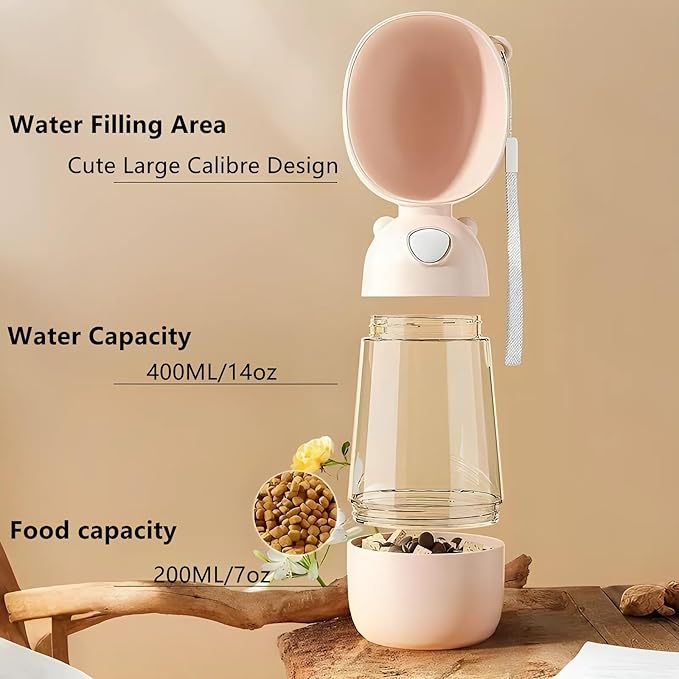 2 in 1 Dog Water Bottle with Food Container, Portable Dogs Water Dispenser, Outdoor Drink Bottles for Puppy, Cat, Pet, Essential Items for Travel, Walking, Hiking, Pet Accessories (Yellow)