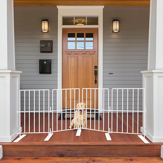 Short Puppy Gate - 17 Inch Height Dog Gate, Metal Free Standing Pet Gates, Expands Up to 48 Inches for Indoor/Outdoor, Step Over Pet Fence for Small Dogs