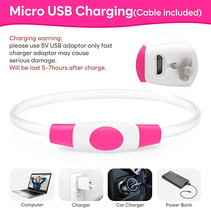 【2-Pack】 Rechargeable LED Dog Light Up Collar Set - Illuminate Night Walks with Universal Safety Light for Small, Medium, and Large Dogs (Pink&Red)